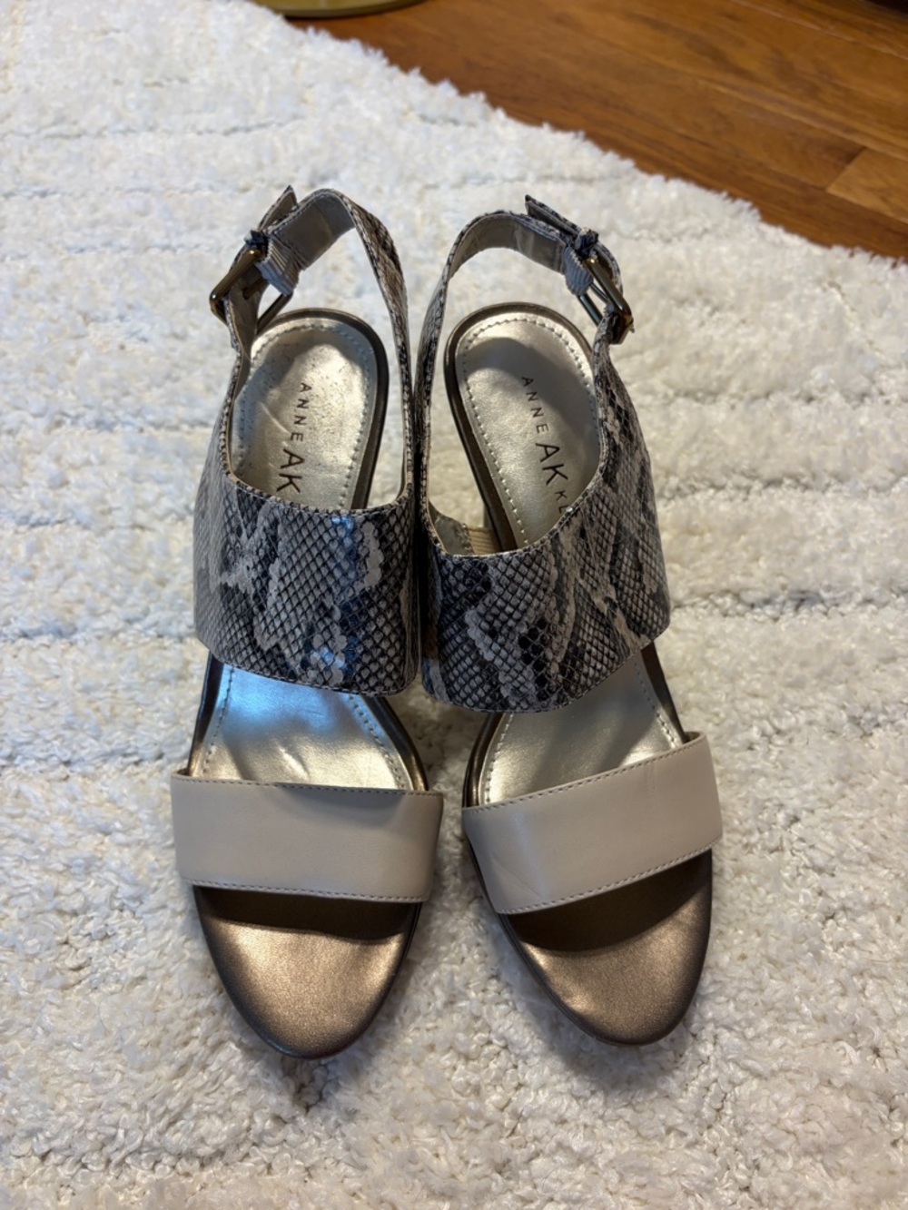 Anne Klein Taupe and Snake-Print Slingback Heels